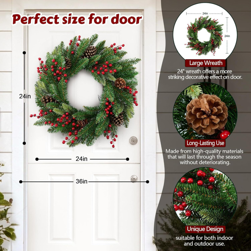 50cm Artificial Christmas Wrea - Christmas Wreath Fake review and price